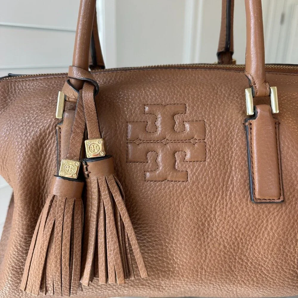 Tory Burch Thea Leather Satchel Top Handle Tan/Brown Gold Hardware - Picture 3 of 14